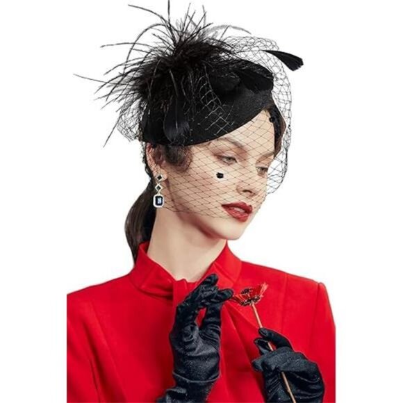 Fascinator Hat Veil Feather Fascinators Hair Clip Tea Party Pillbox - Picture 6 of 6